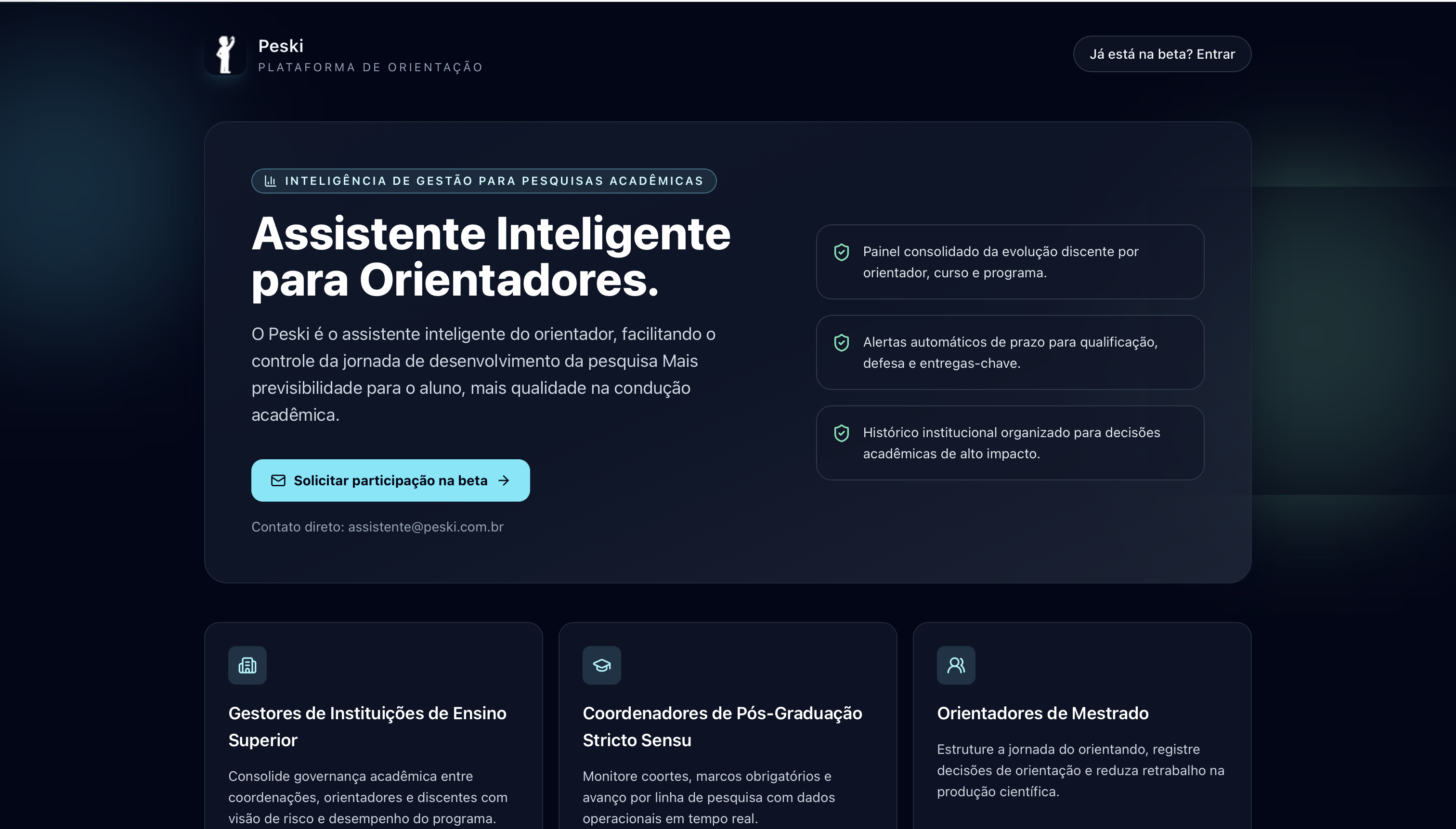 Website Aplicativo Peski para Orientadores Academicos