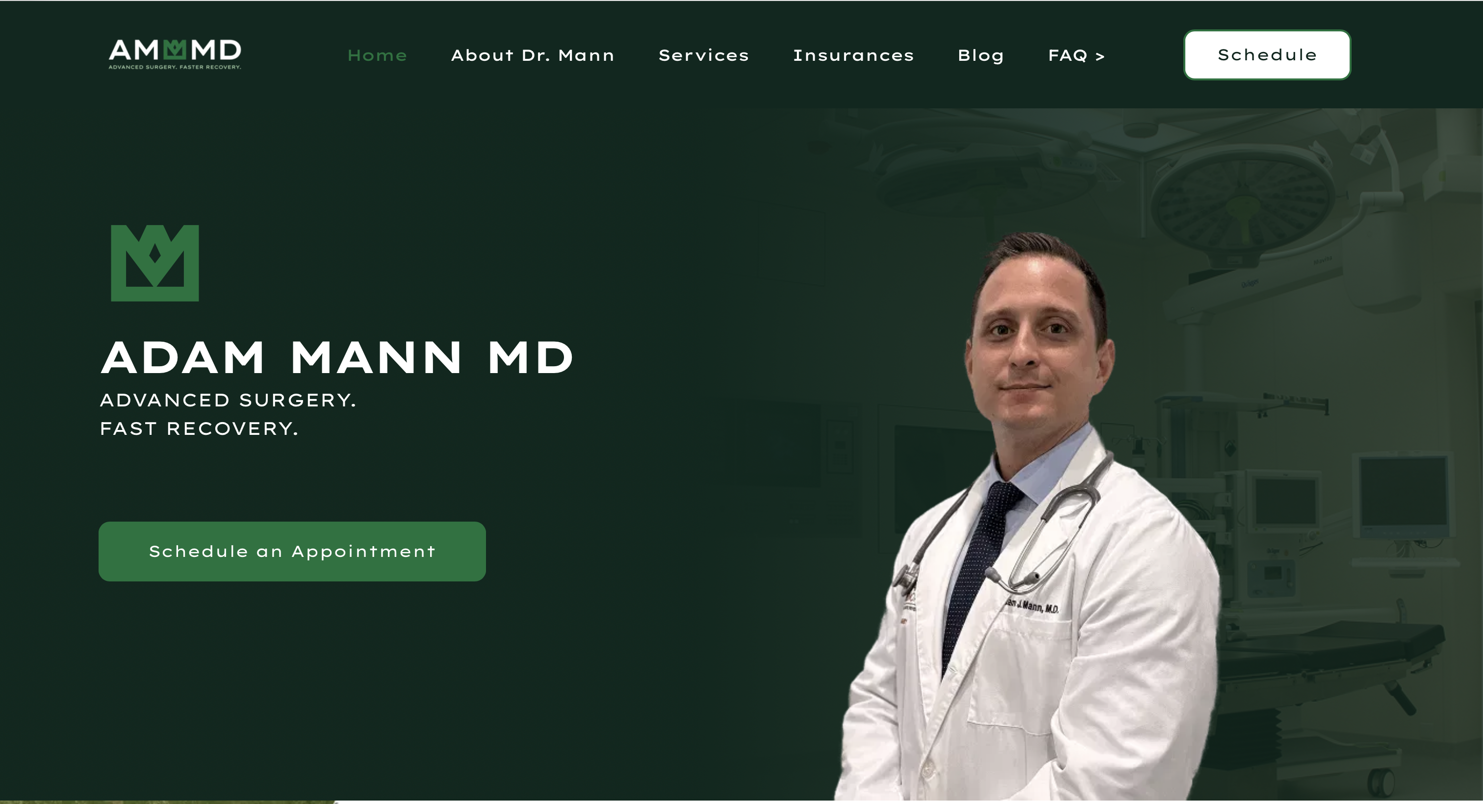 Website Dr. Adam Mann - Cirurgiao em Palm Beach, EUA